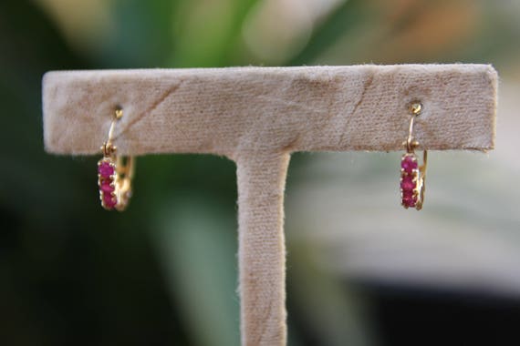 Vintage Ruby Hoop Earrings, Ruby Hoop Earrings, V… - image 1