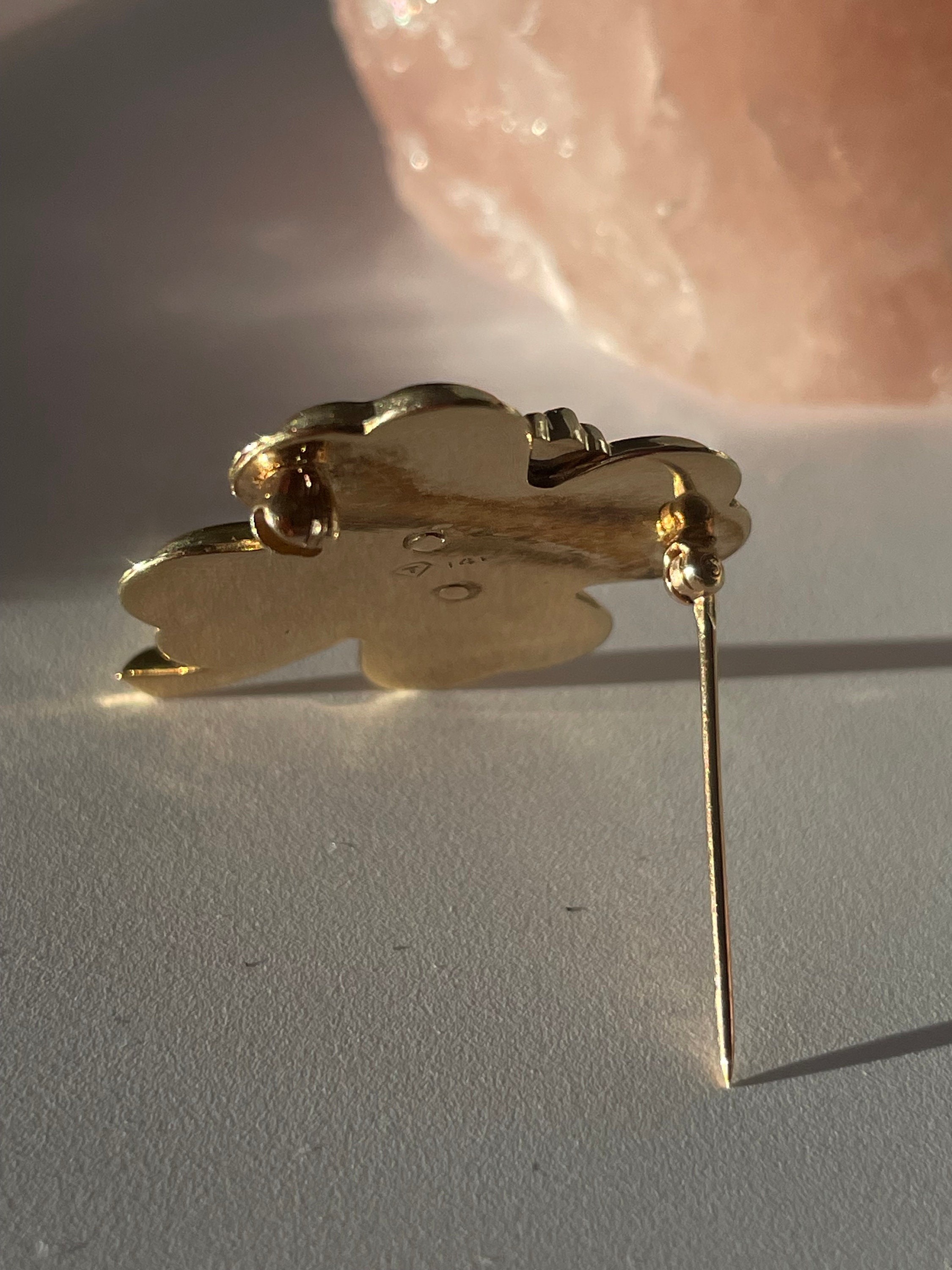 Vintage 14kt Gold 4 Leaf Clover Pin With Diamond - Etsy