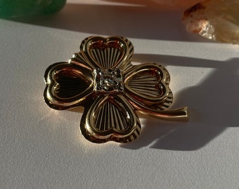 Vintage 14Kt Gold 4 Leaf Clover Pin with Diamond