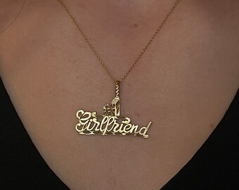 Vintage 14Kt and 18Kt Chain Girlfriend Pendant Necklace, Girlfriend Pendant