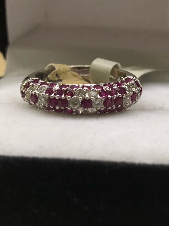 Pave Ruby Diamond Band, 18k Ruby Diamond Wedding … - image 2