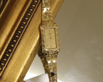 Vintage Ladies Seiko 14K Yellow Gold Nugget Watch, Women's Gold Nugget Watch, Gold Nugget Watch, Seiko Watches, Gold Watch