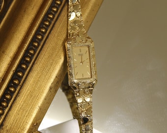 Vintage Ladies Seiko 14K Yellow Gold Nugget Watch, Women's Gold Nugget Watch, Gold Nugget Watch, Seiko Watches, Gold Watch