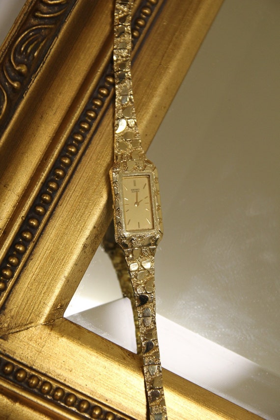 Vintage Ladies Seiko 14K Yellow Gold Nugget Watch,