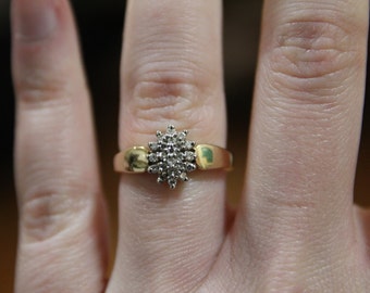 Vintage Estate 14K Yellow Gold Diamond Cluster Ring, Vintage Gold Rings, Diamond Cluster Ring, Retro Diamond Ring