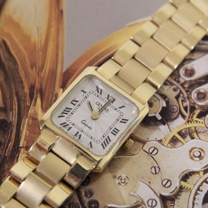 vintage 14K Yellow Gold Square Geneve Quartz Wrist Watch, vintage Wrist Watches, Unisex Wrist Watch, Gold Watch, Square Wrist Watch, Watches