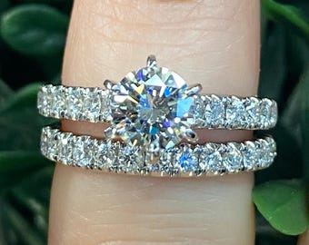 14K White Gold Natural Diamond Engagement Ring & Wedding Band Bridal Set, Natural Round Diamond Engagement Ring Set, Round Engagement Ring