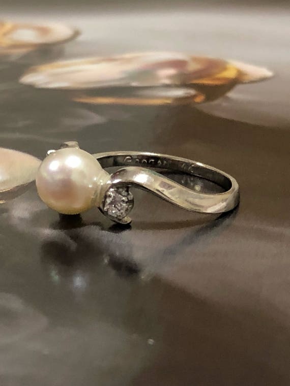 Freshwater Cultured Pearl and Diamond Ring, Pearl… - image 2