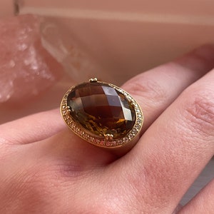 Vintage 14K Yellow Gold Topaz and Diamond Ring, Topaz Ring, Topaz and Diamond Jewelry