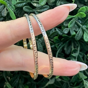 14KT Tricolor Greek Key Hoop Earrings, Greek Key Hoops, Greek Key Design Hoop Earrings, Gold Hoop Earrings, Tricolor Gold Hoop Earring, Hoop
