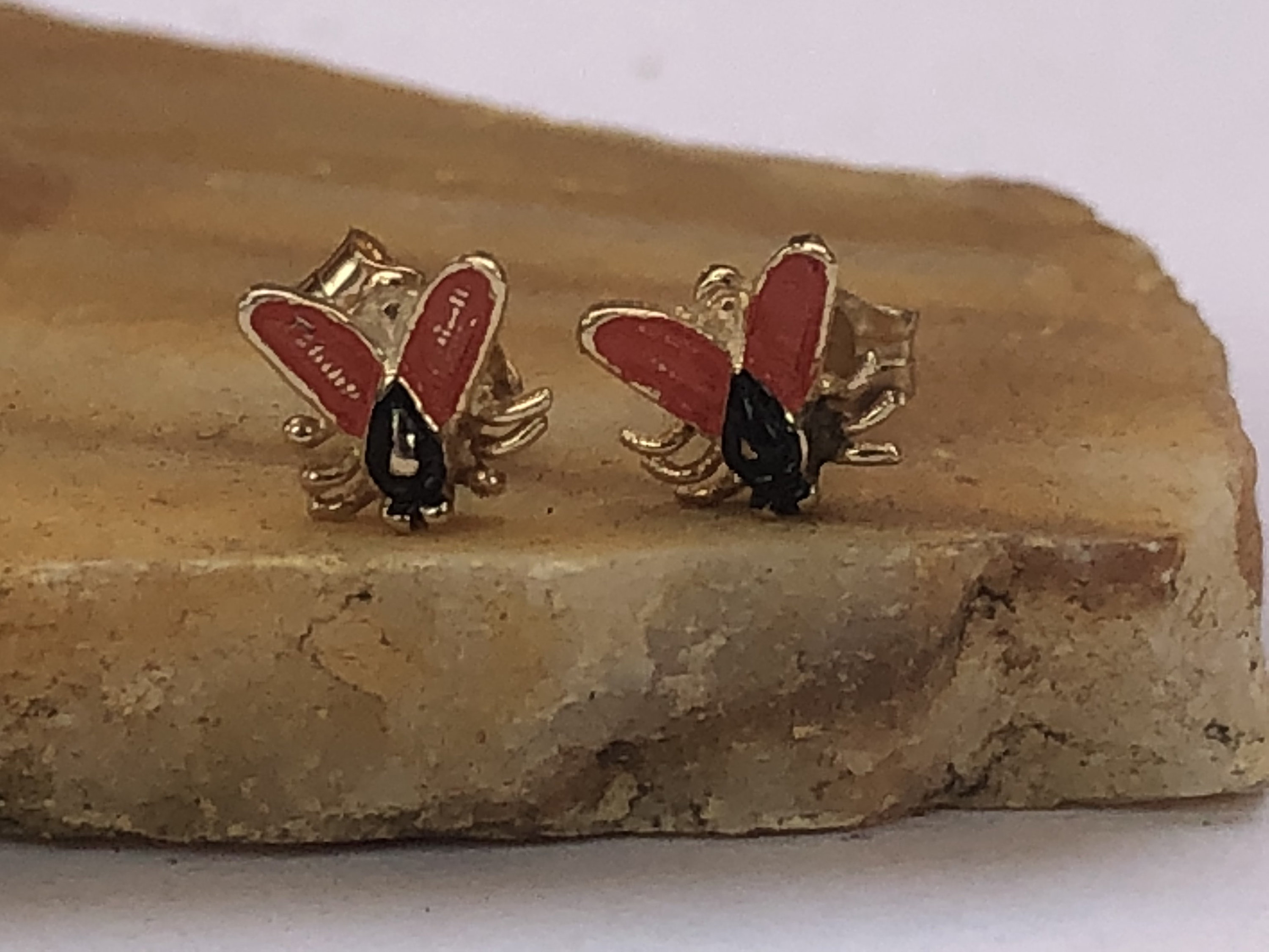 14K Gold Fly Earrings, Vintage Fly Earrings, Insect Earrings, Bug