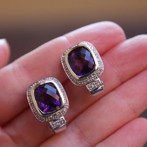 Vintage Ladies 14K White Gold Earrings with Amethyst and Diamonds, Amethyst Earrings, Amethyst Jewelry, Ladies Fine Jewelry, Gifts for her