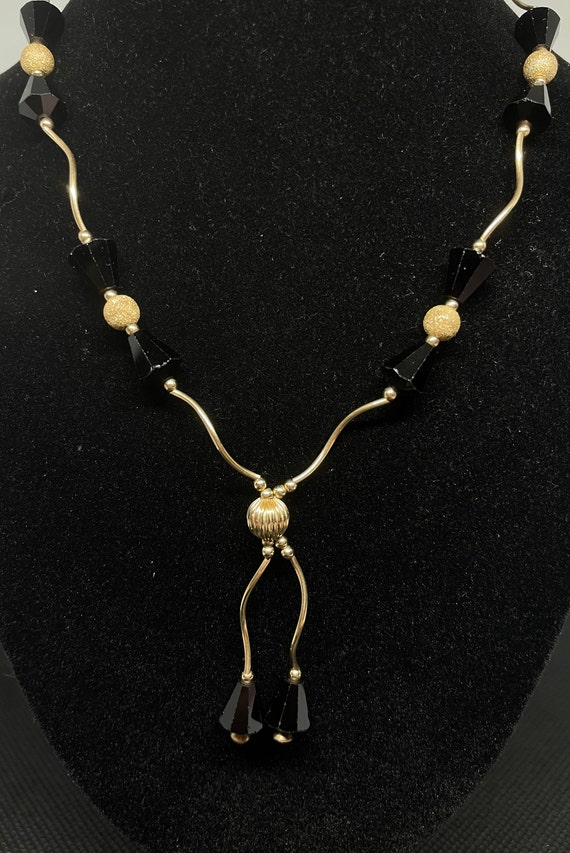 Vintage 14Kt Gold and Black Crystal Necklace