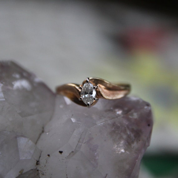 Vintage Marquise Cut Diamond Engagement Ring in 14