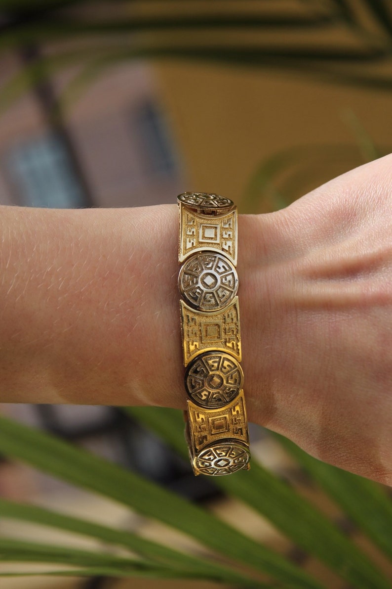 Vintage 14k Greek Key Coin Bracelet Greek Key Gold Bracelet Etsy