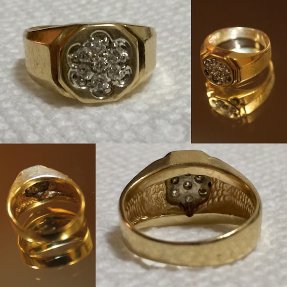 Vintage Estate 14K Diamond Flower Signet Ring, Si… - image 3