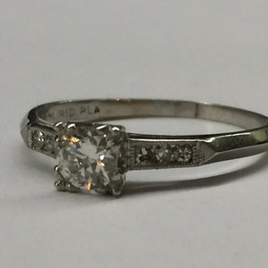 Platinum Antique Engagement Ring 0.46ctw Round Diamond Art Deco Wedding Ring Vintage Bridal Jewelry Size 7.25