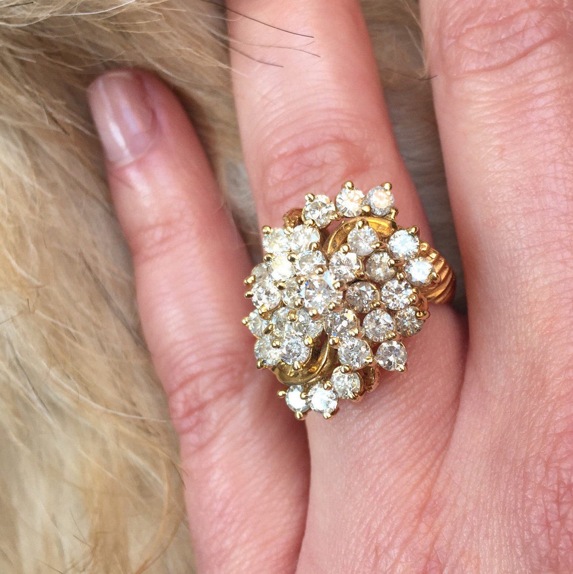 Vintage 14K Diamond Cluster Ring Diamond Cluster Ring Retro Etsy