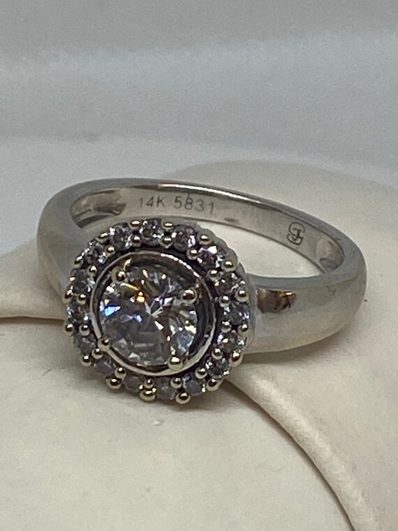 Vintage Round Diamond Halo Ring, 14k Diamond Ring… - image 4