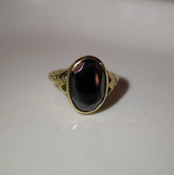 Hematite Ring Gold, Solitaire Gemstone Ring, Stac… - image 2