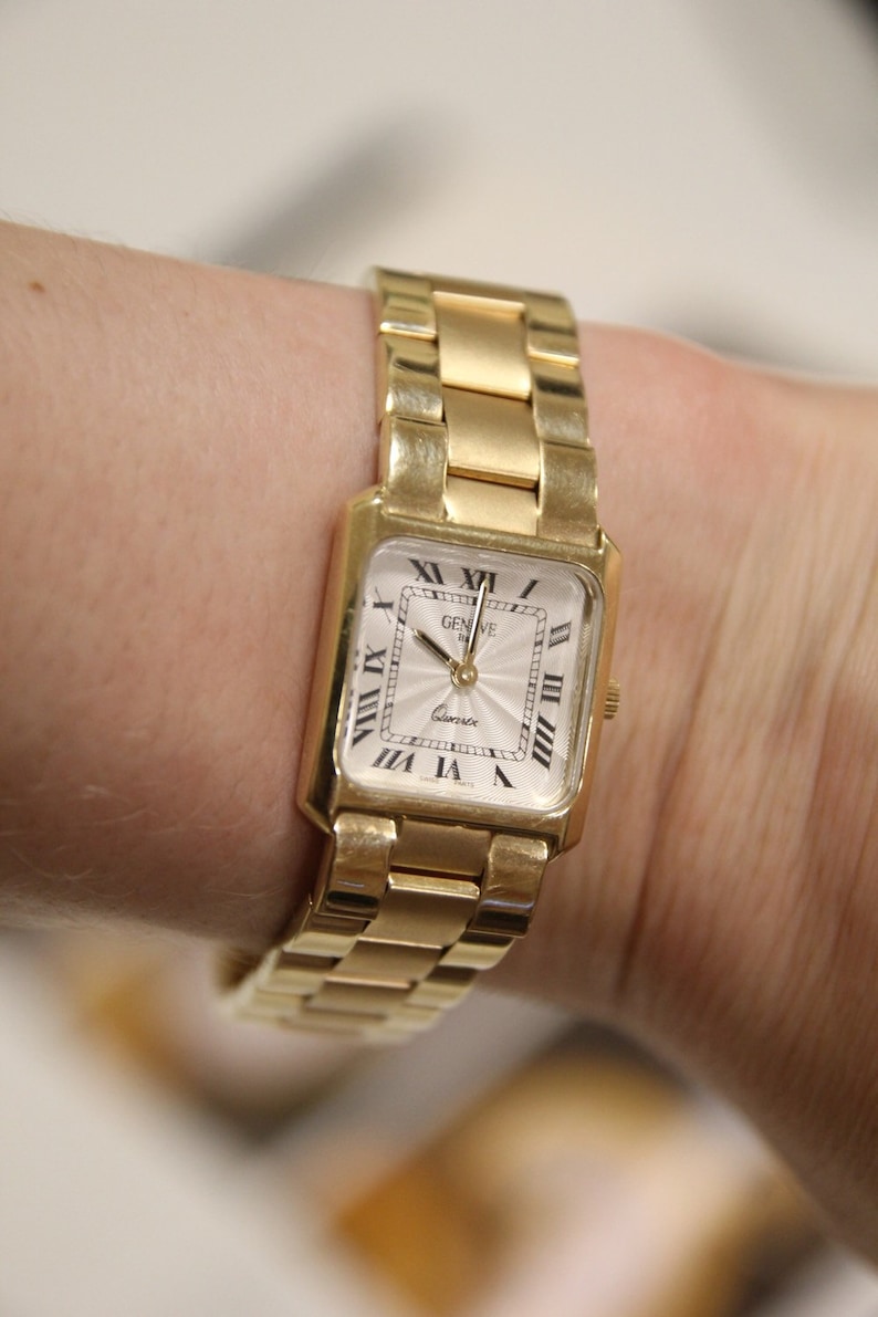 Vintage 14K Yellow Gold Square Geneve Quartz Wrist Watch, Vintage Wrist ...