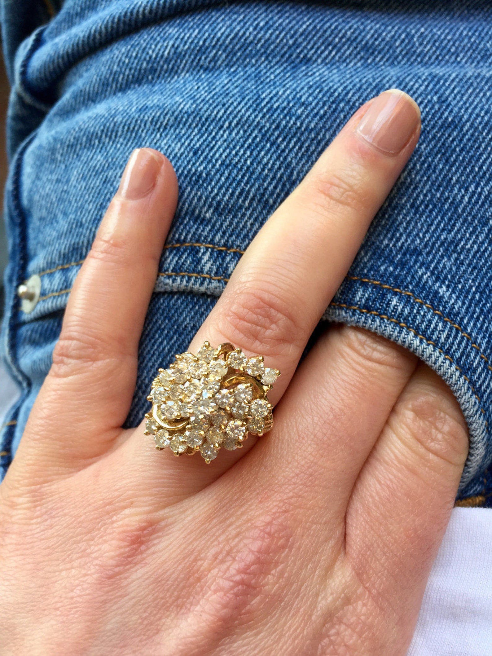 Vintage 14K Diamond Cluster Ring, Diamond Cluster Ring, Retro Cluster