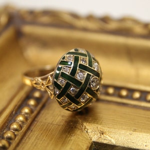 Vintage Dome 14K Old European Cut Diamond Enamel Ring, Enamel Ring, Diamond Statement Ring, Enamel Dome Ring, Enamel Cocktail Ring