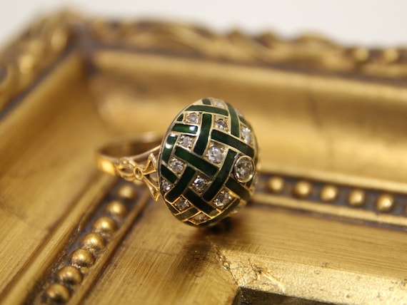 Vintage Dome 14K Old European Cut Diamond Enamel … - image 1