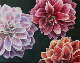 Flowers and Bee - Giclee Art Print of Original Acrylic Painting
