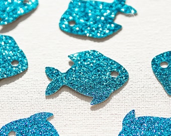 Glitter paper fish cutouts, 20 pieces, 1" - 6" glitter paper fish die cut shapes, Under the Sea party decorations, Fish confetti