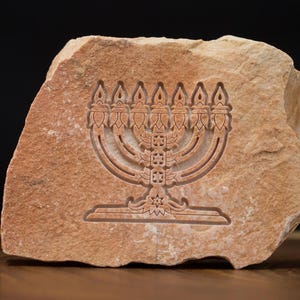 Jewish Menorah Engraved Stone, 7 Branch Menorah Candles Symbol Of Jewish Faith Home Blessing Gift, Jerusalem Stone Judaica Relief Menorah
