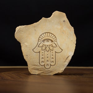Home blessing on Jerusalem stone I  Hamsa hand talisman I Judaica art