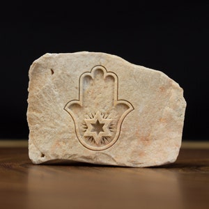 Stone Engraved Jewish Hamsa,  Lucky Hand Palm Shaped Hamsa Evil Eye Protection Jewish Amulet, Jerusalem Stone Jewish Home Garden Decor