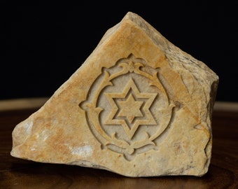 Jewish Star Of David Engraved Stone, Magen David Symbol Of Jewish Identity and Judaism, Shield Of David Jerusalem Stone Jewish Home Garden