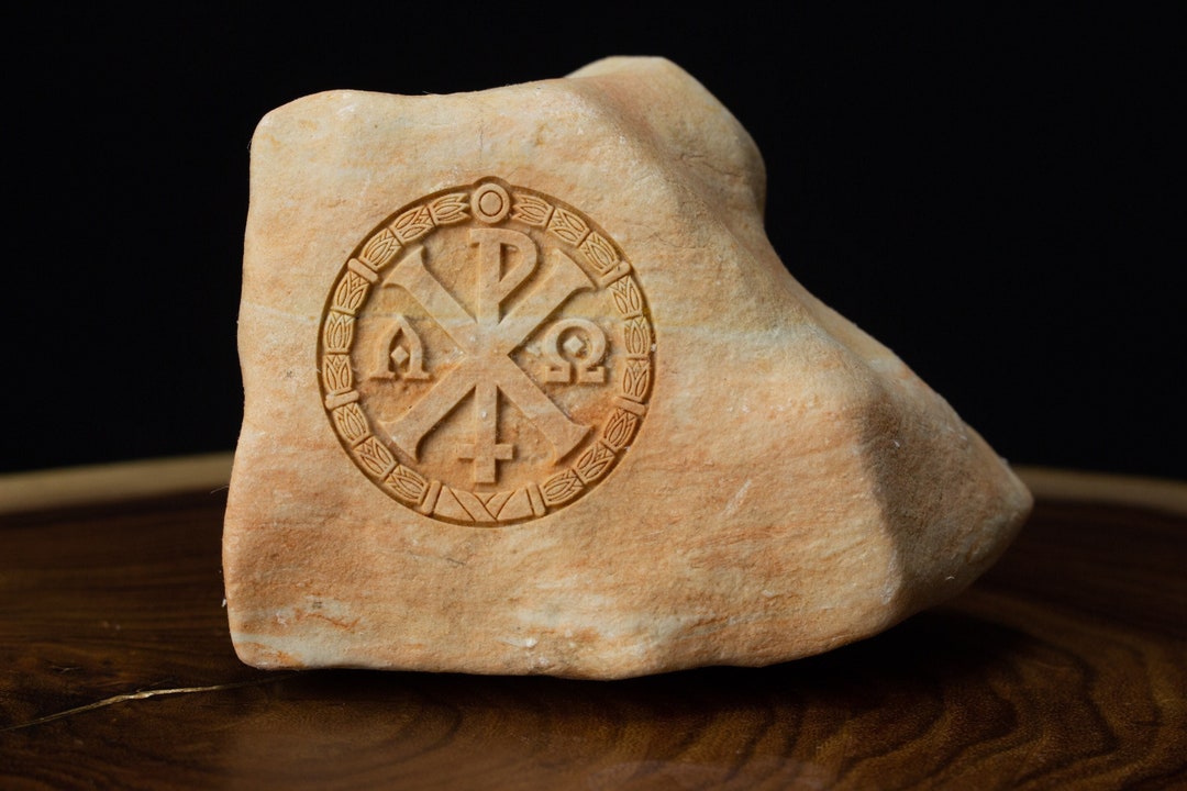 Early Christian Monogram Chi Rho Engraved Jerusalem Stone, Alpha Omega ...