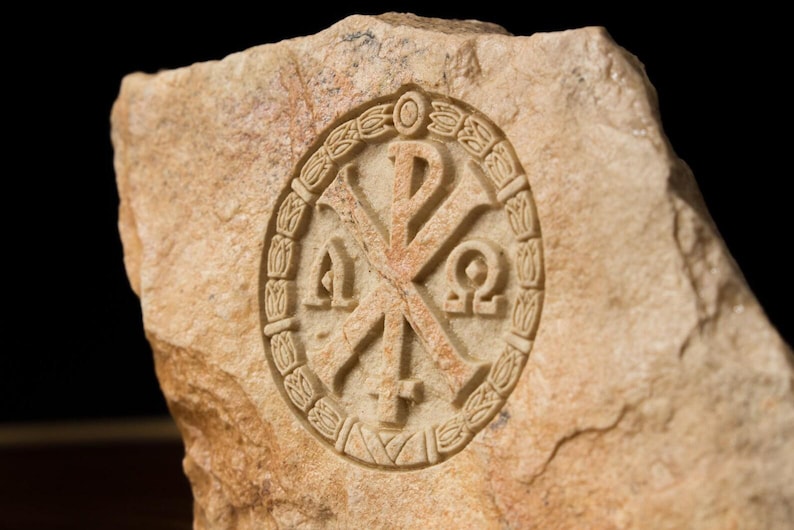 Chi Rho Engraved Jerusalem Stone, Large Alpha Omega Early Christian ...