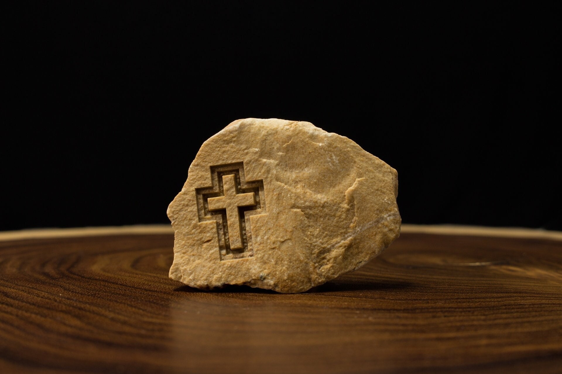 Crux Immissa Engraved Stone, Latin Cross on Jerusalem Stone