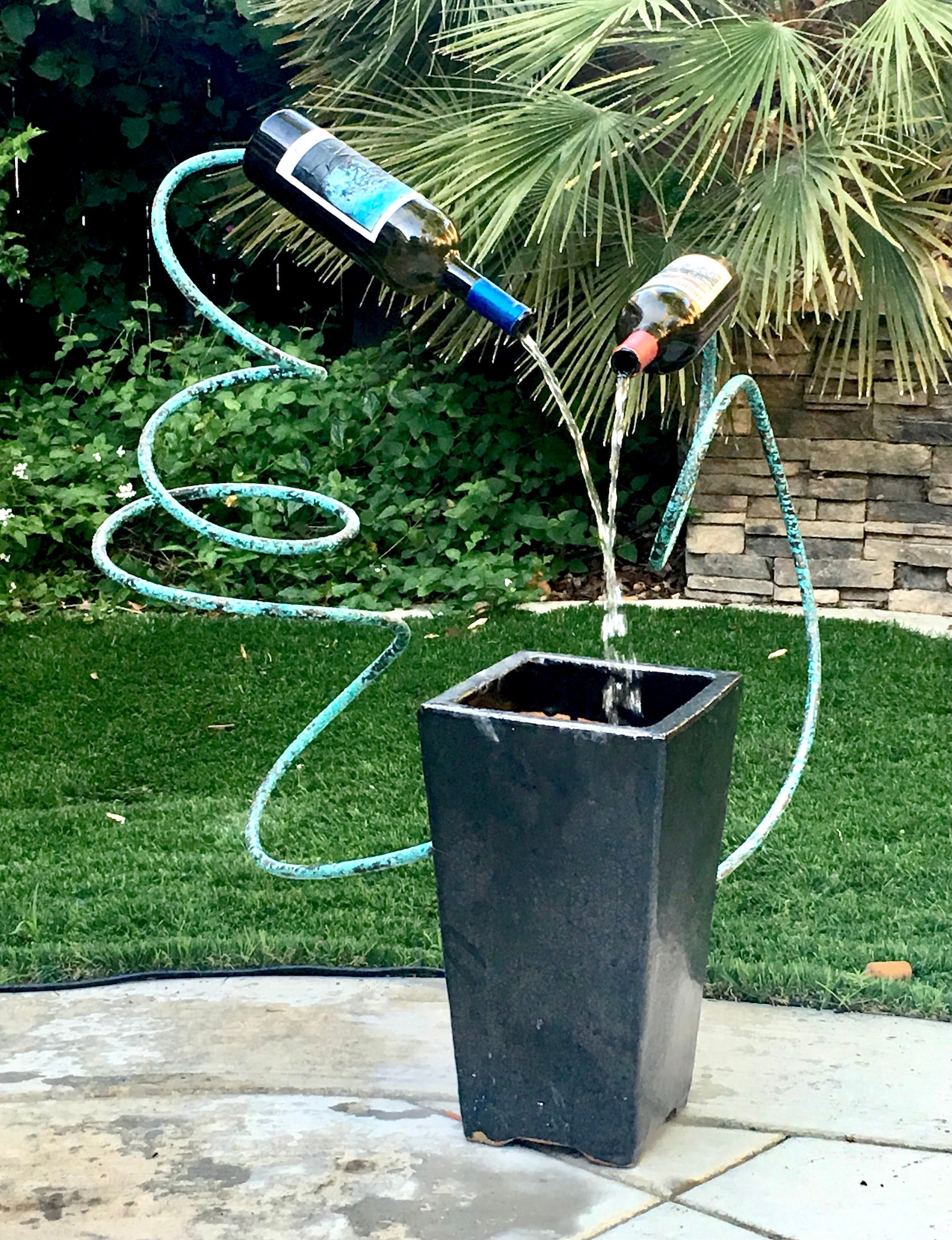 Double Wine Bottle Water Fountain Sculpture Etsy
