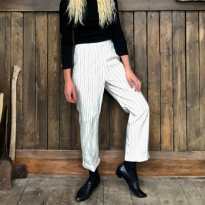 1970s White Striped Trousers || White Trousers Size 6 || Pinstripe Trousers || High Waist Trousers || Striped Pants