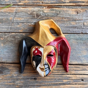 90s Plaster Jester Mask Wall Decor , Venetian, Masquerade Wall Hanging