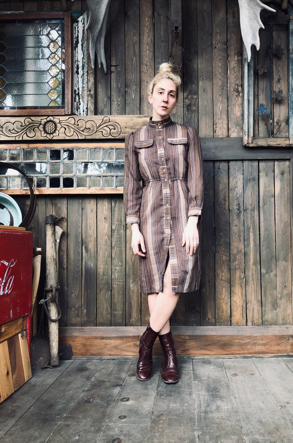 1970s Striped Dress || Brown Dress || Pioneer Dres
