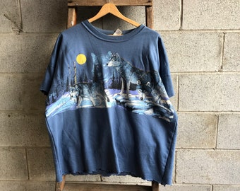 90er Jahre Wolf Grafik Sweatshirt — Grunge Mond Magie
