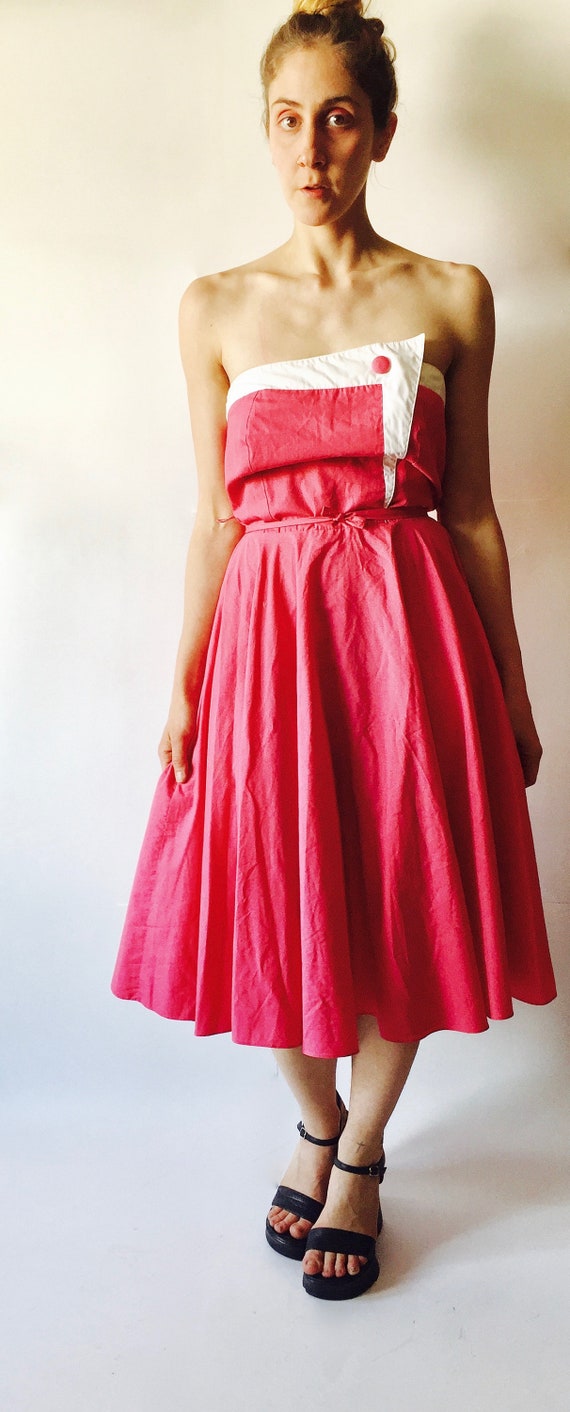 1950's Strapless Dress || Pink Strapless Dress ||