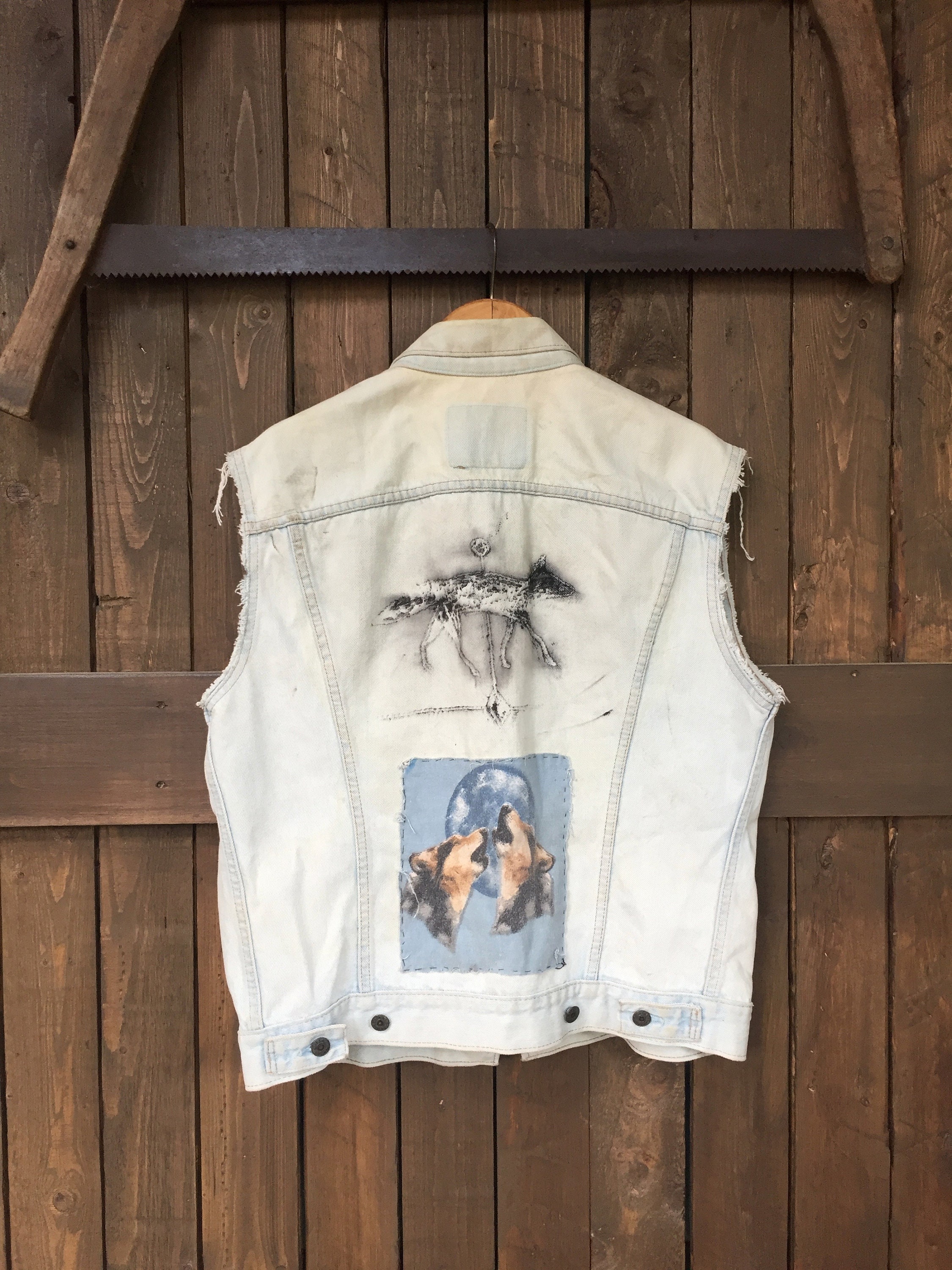 Distressed Levis Denim Vest Altered 