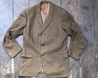 1960s SR Stile Executive Wool Blazer | Vintage Tan Wool Tweed Jacket | Distressed 60s Mod Gentleman Sport Coat