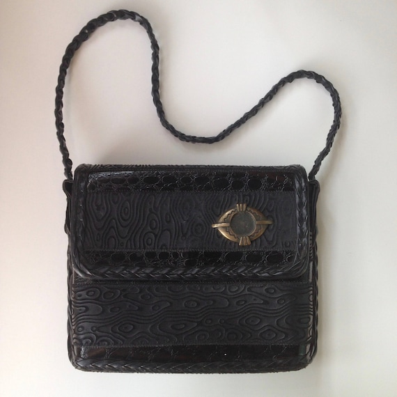 Black Leather Purse || Leather Box Purse || 80s B