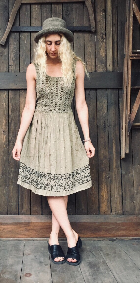 Sage Green Crochet Dress || Knit Dress || Summer C