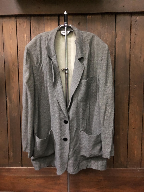 Vintage Black Grey Speckled Oversized Sport Coat | Unisex 80s 90s Power Shoulder Blazer |Classic Tailored Jacket