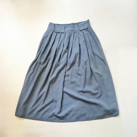 Powder Blue Cotton Midi Skirt || High Waist Pleat… - image 2