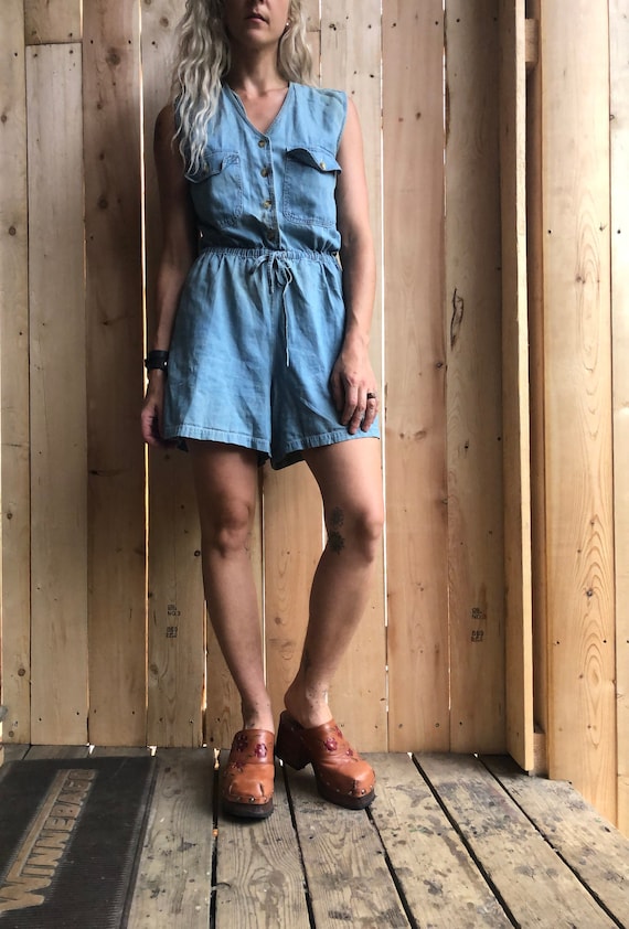 Denim short romper womens 2025
